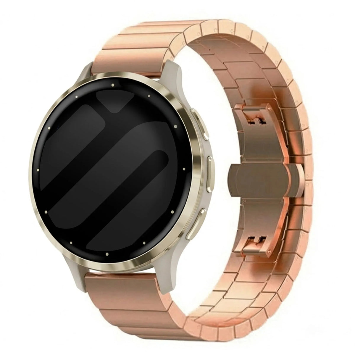 Metal Strap, rose gold, on a watch, 3/4 rear view