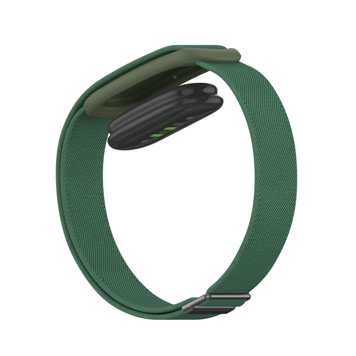 Nylon Elastic Biceps Bracelet, army green, on a watch, 3/4 rear view