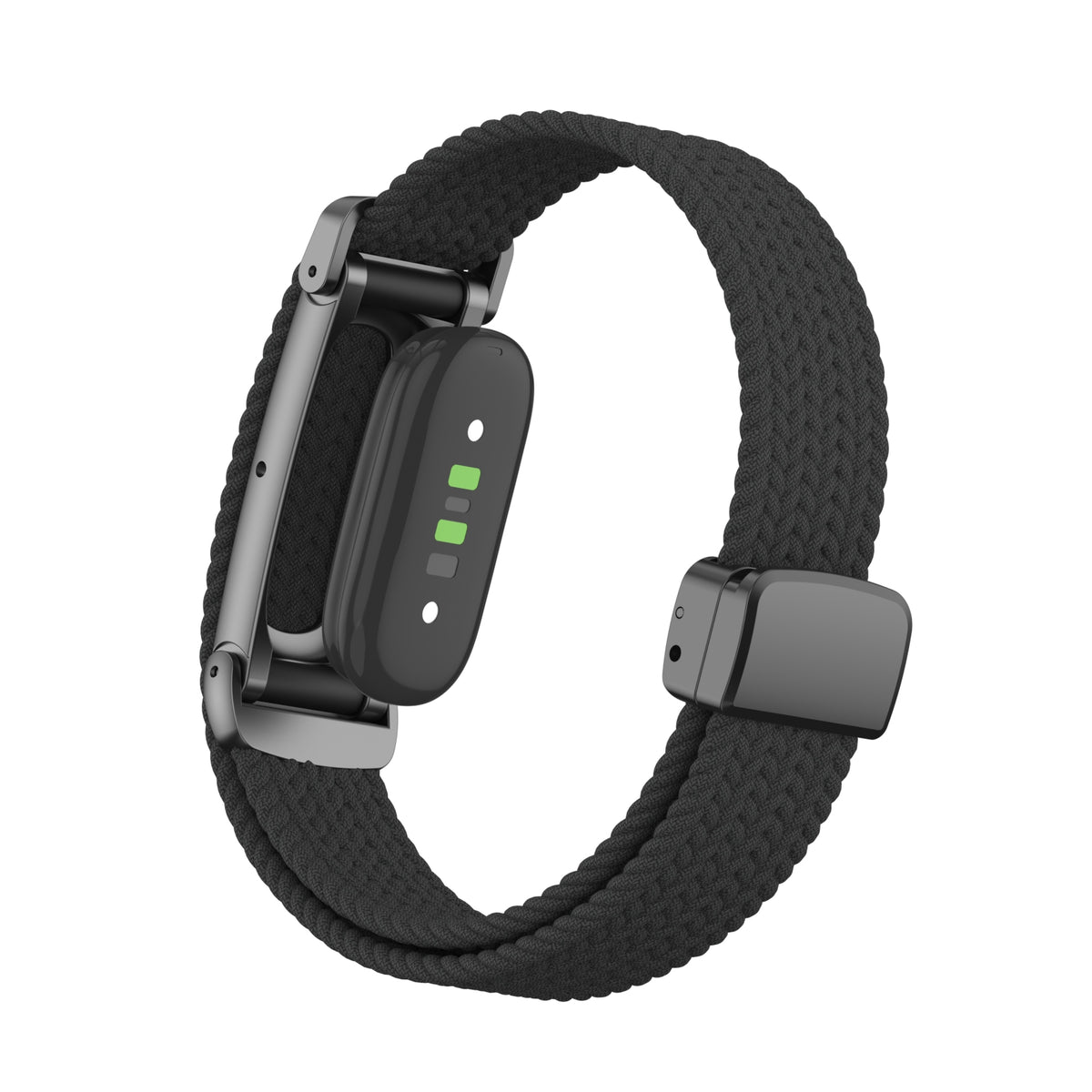 Nylon Braided Strap with D-Buckle, black, on a watch, 3/4 rear view