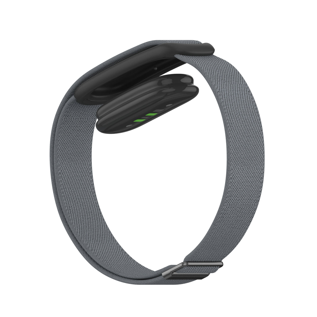 Nylon Elastic Strap, charcoal, on a watch, 3/4 rear view