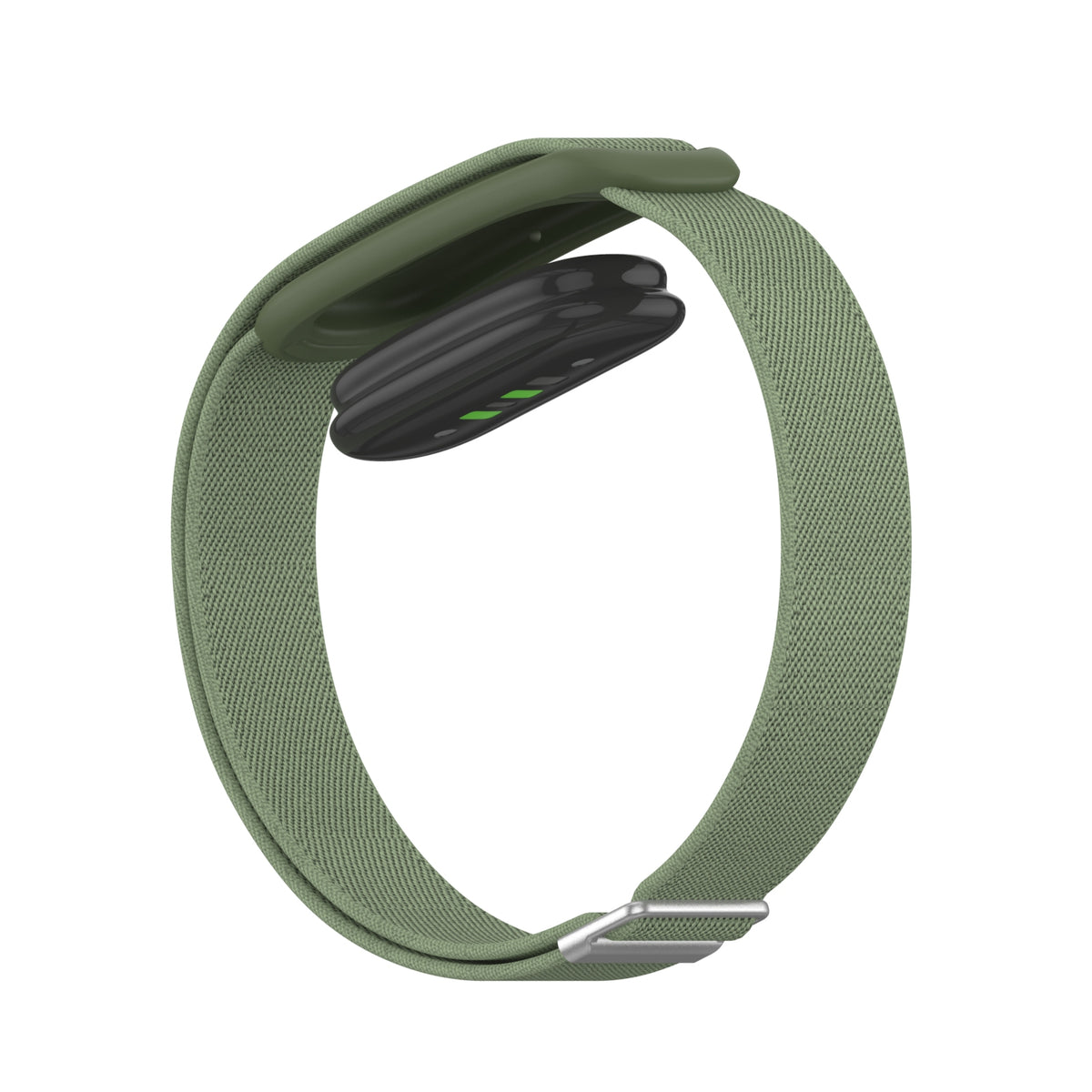 Nylon Elastic Strap, dark green, on a watch, 3/4 rear view