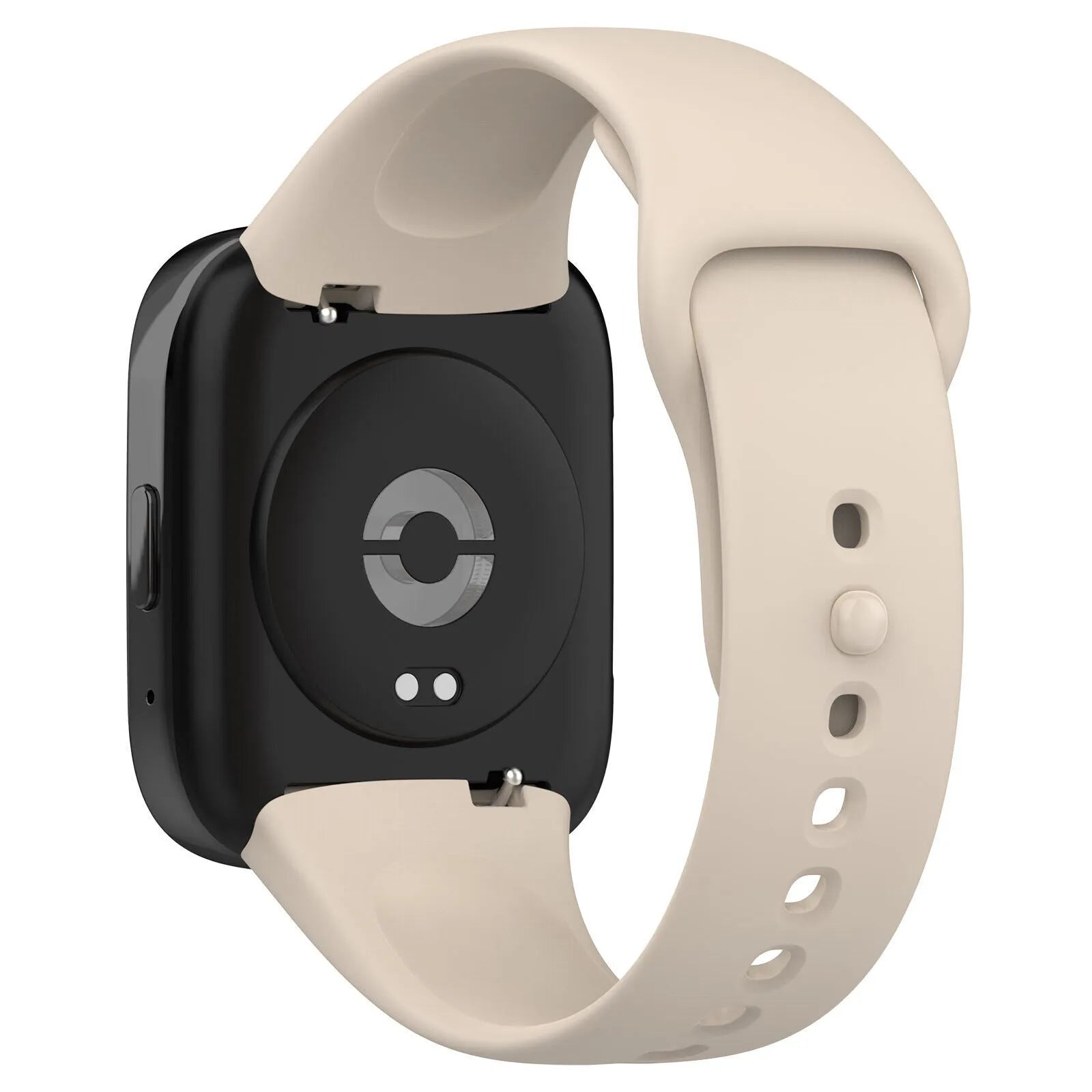 Silicone Strap, beige, on a watch, 3/4 rear view