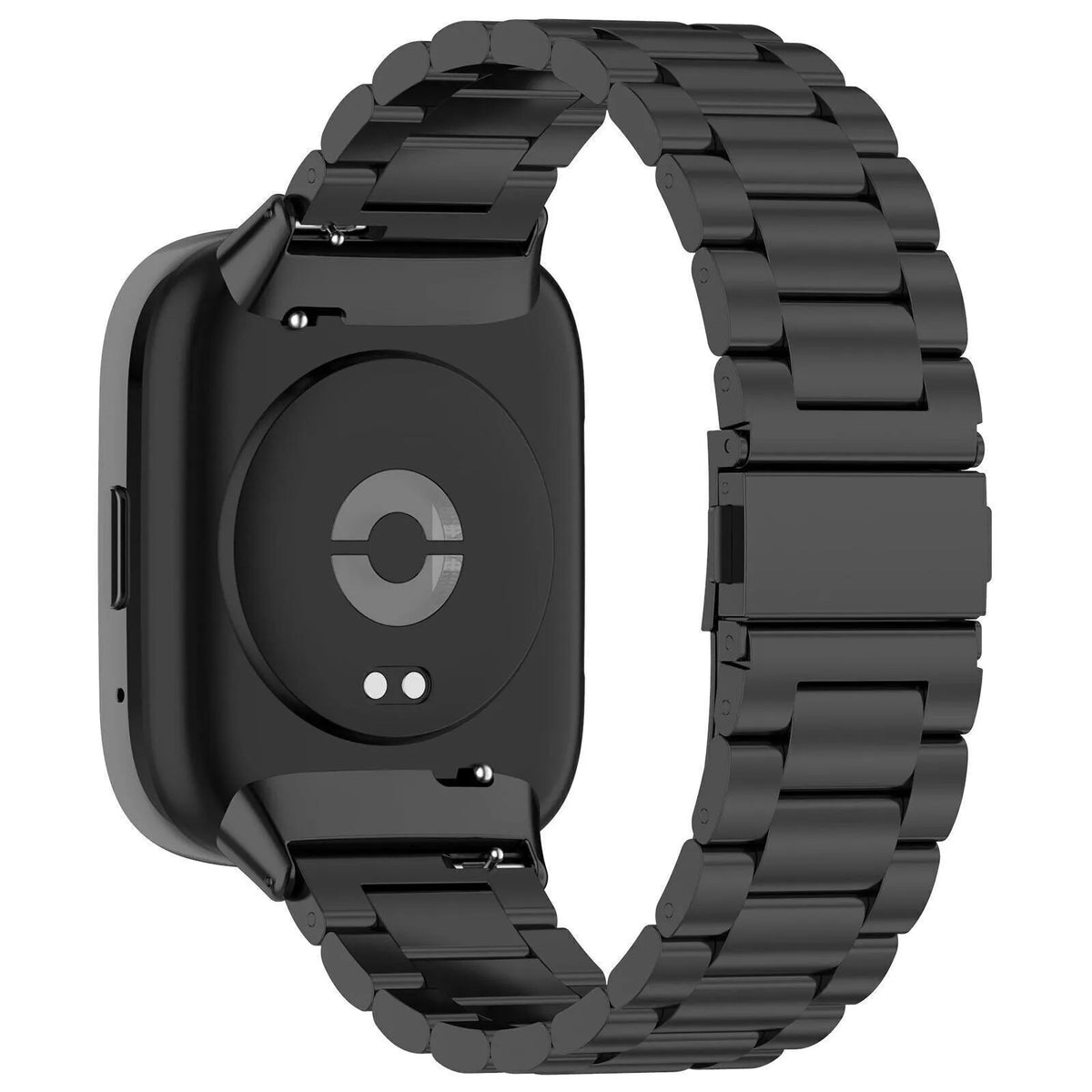 Steel Strap, black, on a watch, 3/4 rear view