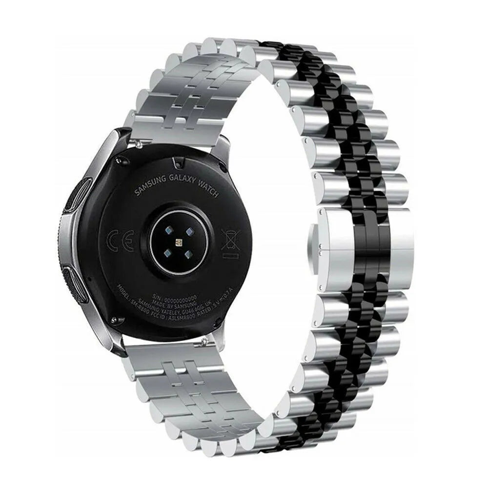 Jubilee Steel Strap, silver/black, on a watch, 3/4 rear view