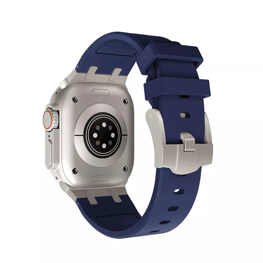 Bracelet silicone Premium Liquid Apple Watch (bleu/titane)