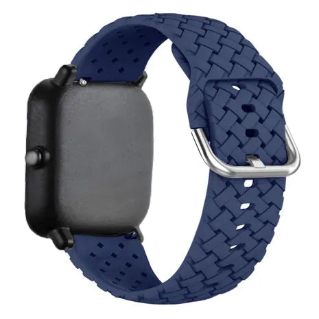 Braided Silicone Strap, dark blue, on a watch, 3/4 rear view