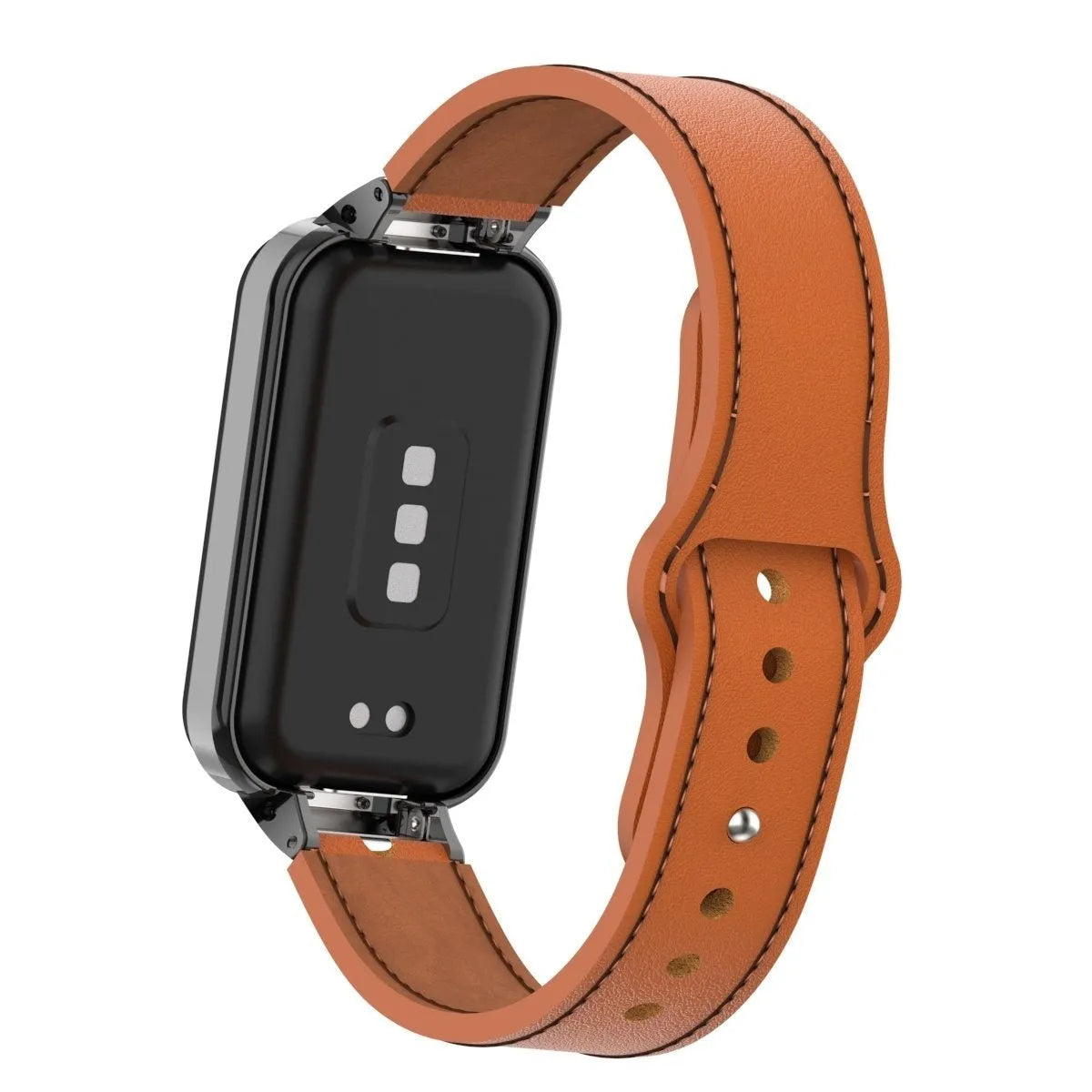 Leather Strap, brown, on a watch, 3/4 rear view