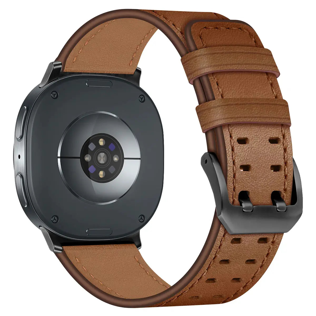 Double Pin Leather Strap, brown, on a watch, 3/4 rear view