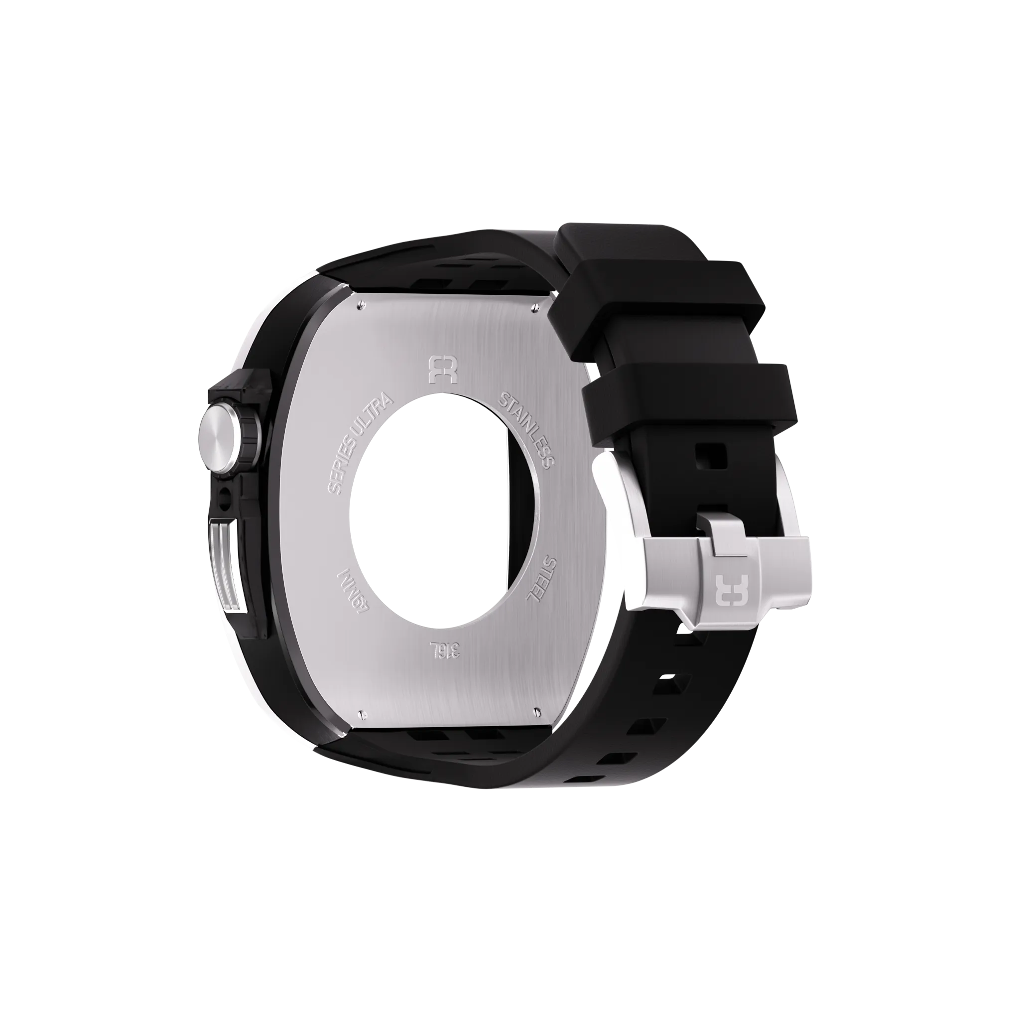 Reqior Boîtier en polymère et acier avec bracelet en caoutchouc Apple Watch 45mm (argent)