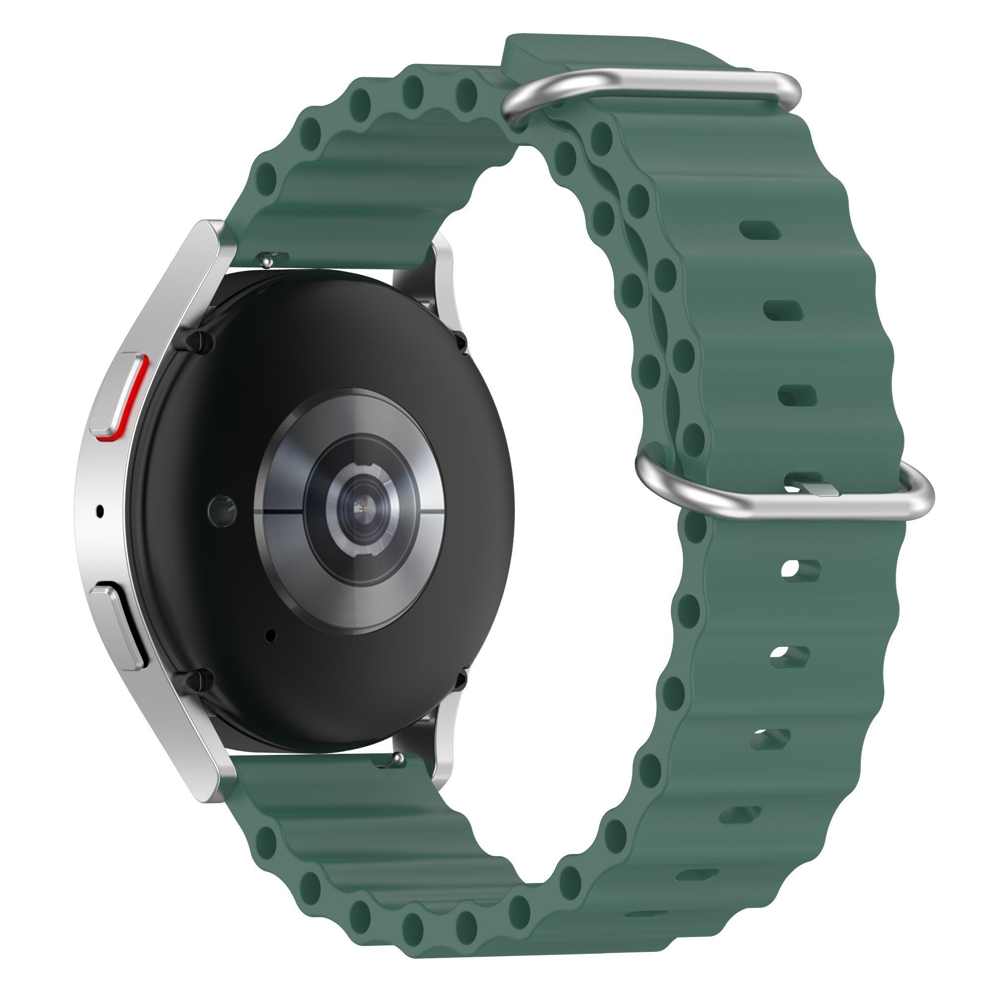 Silicone Ocean Strap, dark green, on a watch, 3/4 rear view