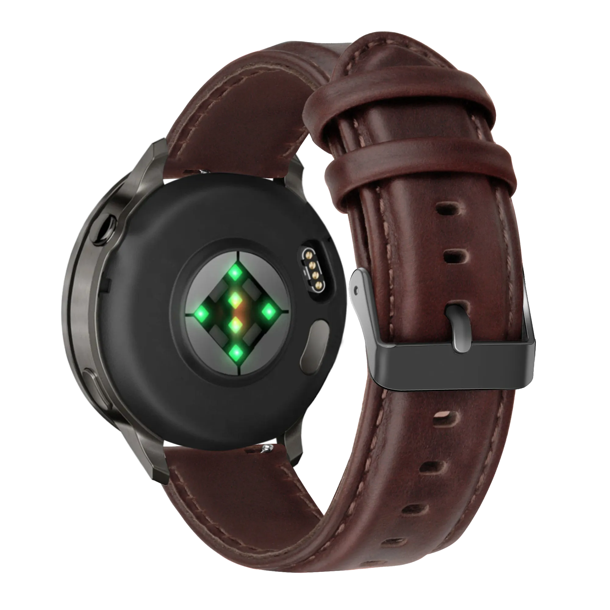 Bandz Garmin Vivoactive 4 Leather Strap 'Classic' (Dark Brown)