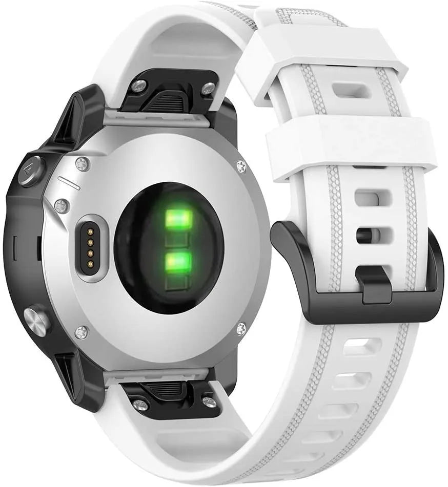 Silicone Strap, white, on a watch, 3/4 rear view