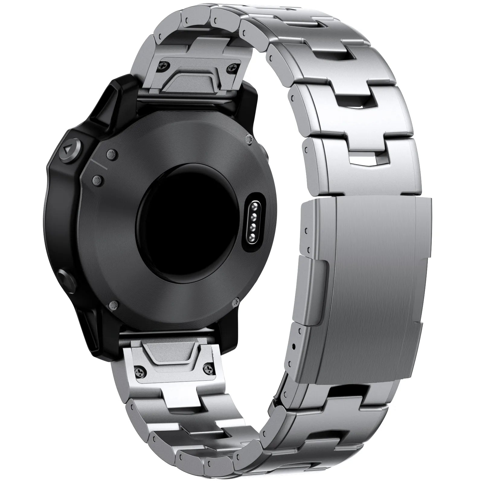 Titanium Strap, silver, on a watch, 3/4 rear view