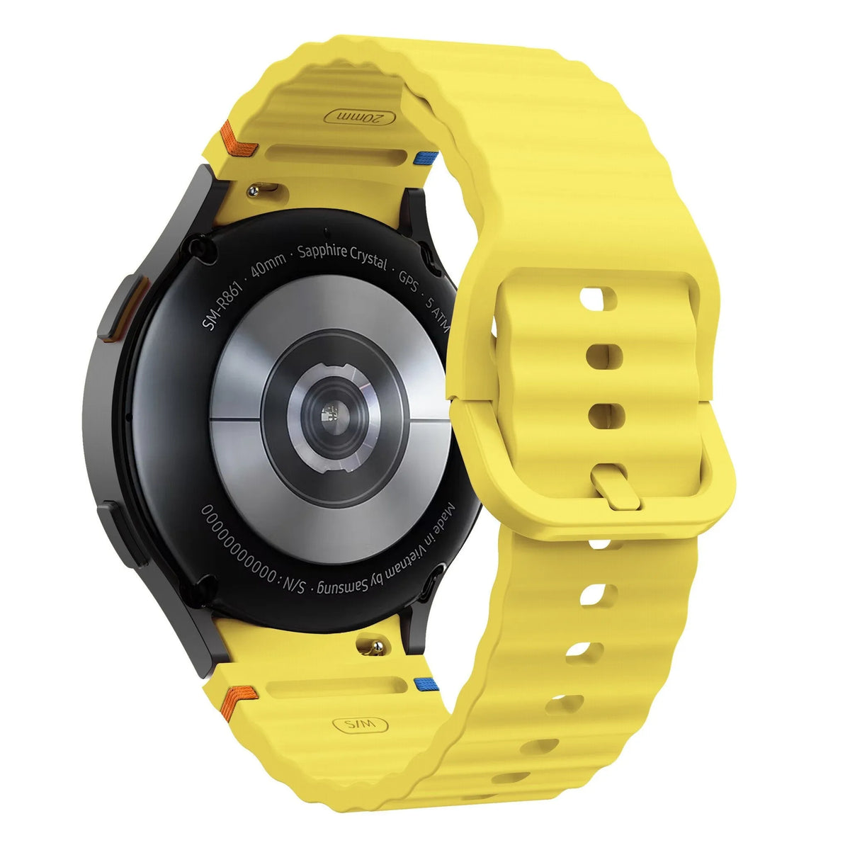 Wave Silicone Strap, on a watch, 3/4 rear view