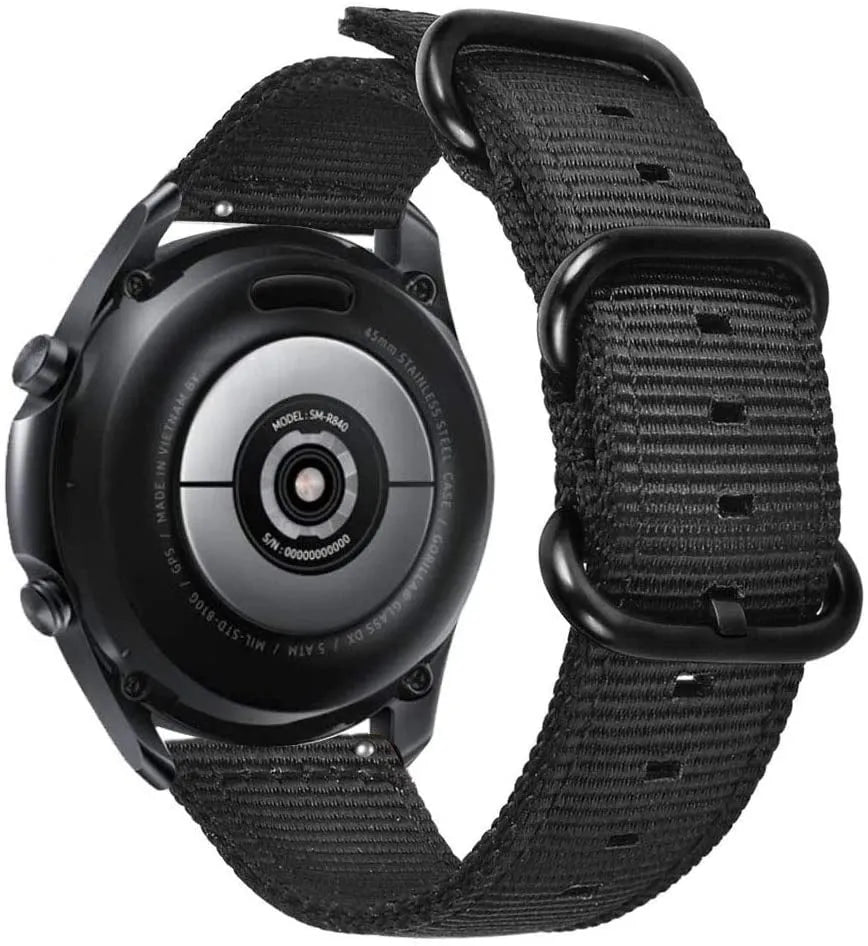 Nylon Buckle Strap, black, on a watch, 3/4 rear view