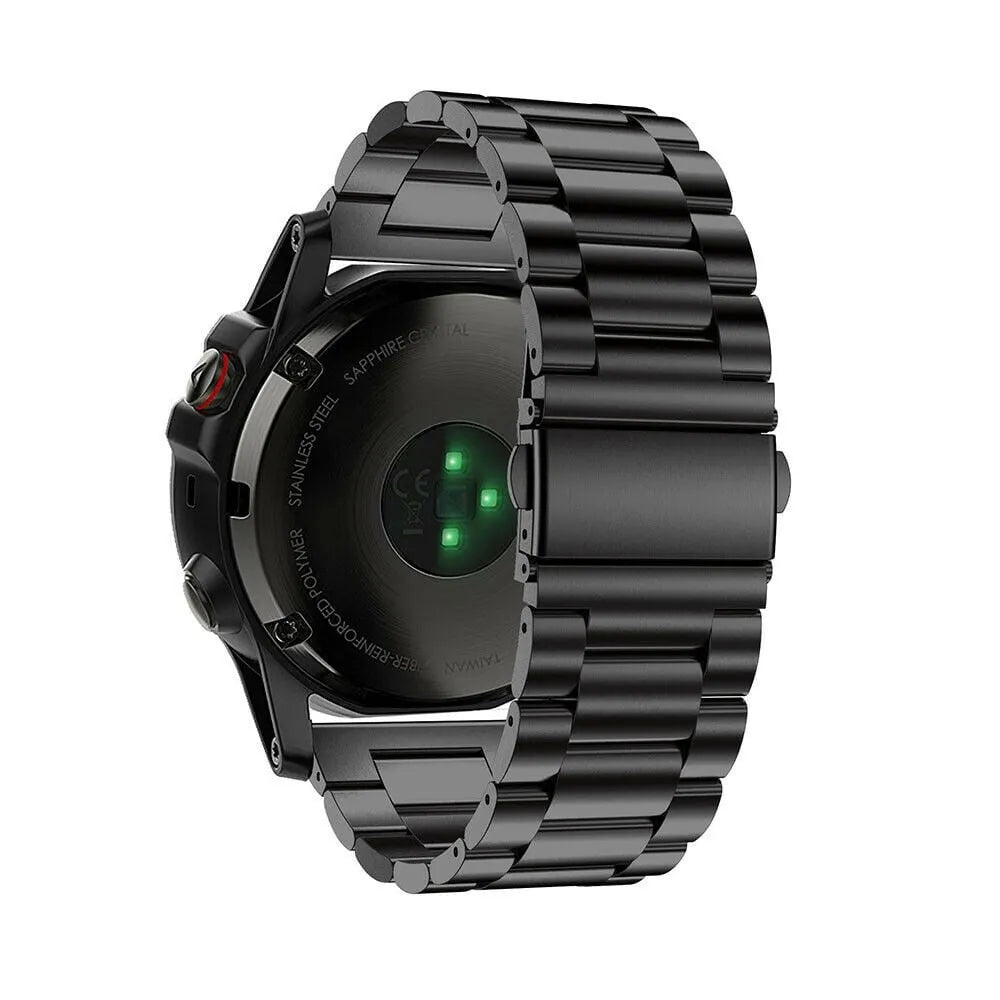 Steel Strap, black, on a watch, 3/4 rear view