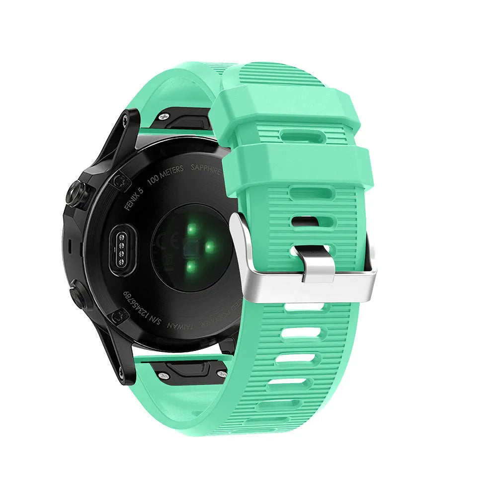 Silicone Strap, aqua, on a watch, 3/4 rear view