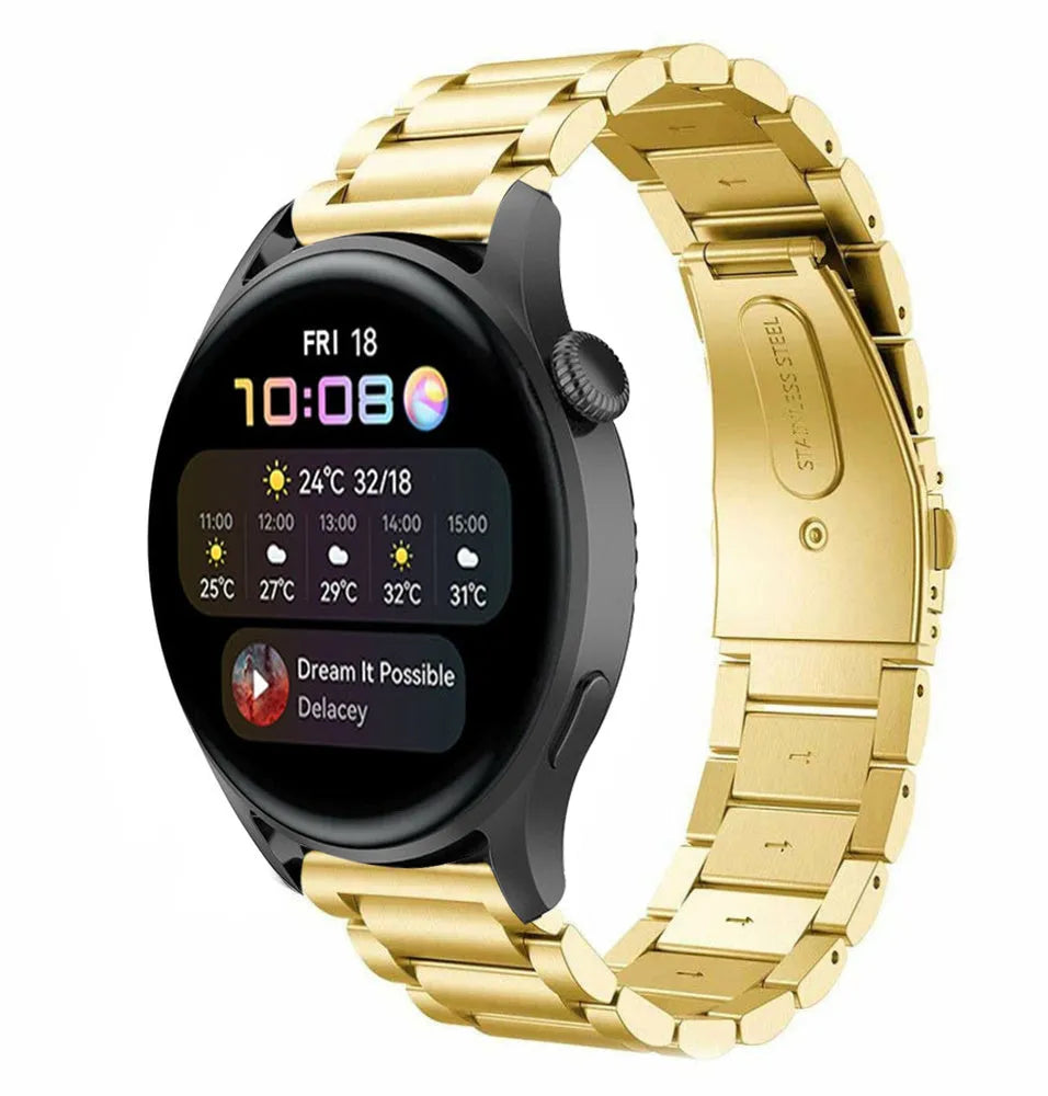 Steel Strap, gold, on a watch, 3/4 rear view