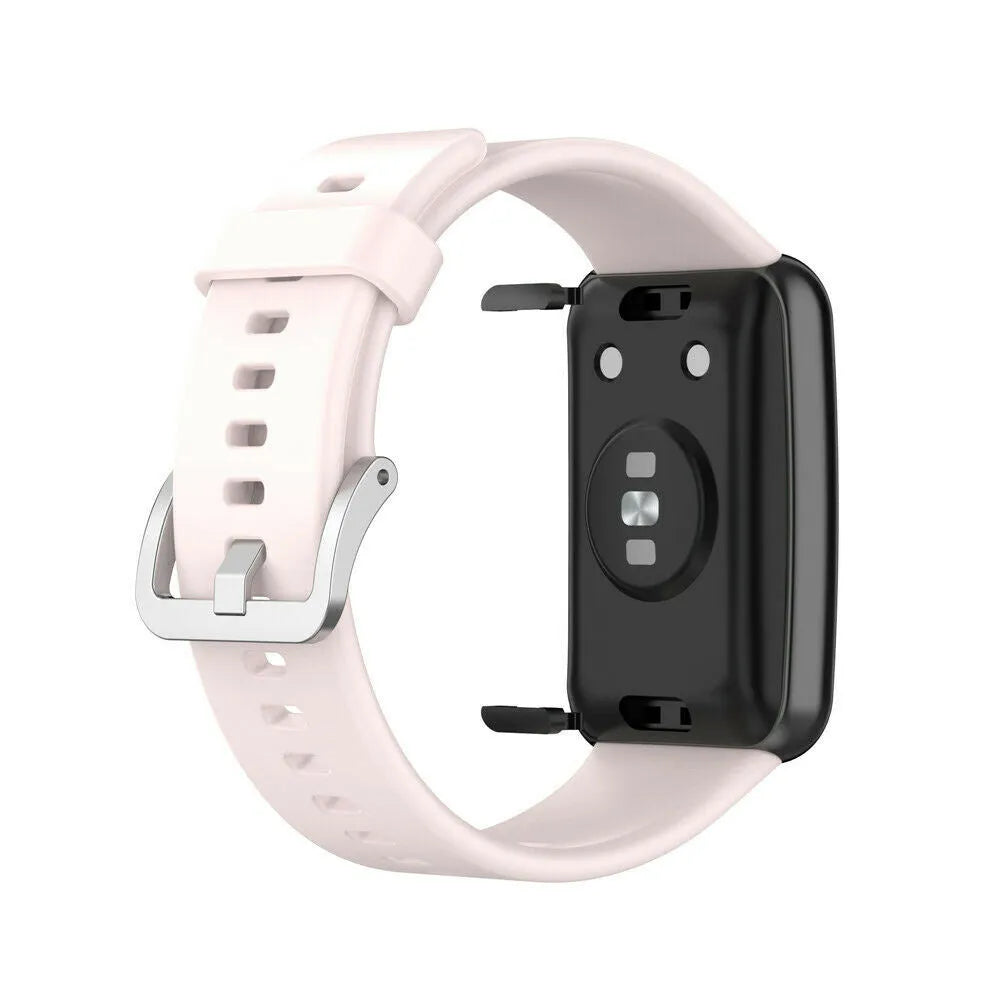 Silicone Strap, light pink, on a watch, 3/4 rear view
