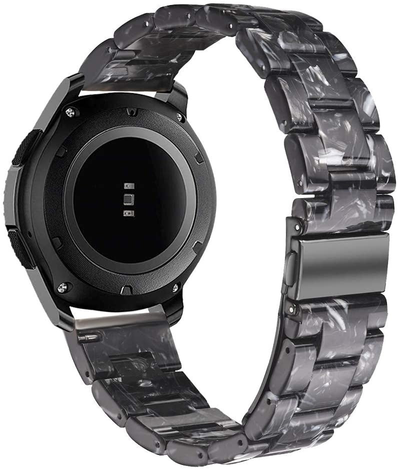 Metal Resin Strap, black/white, on a watch, 3/4 rear view