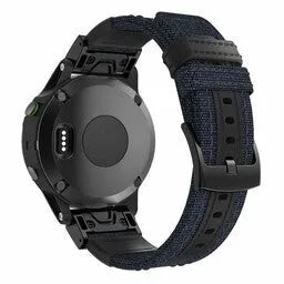 Nylon Hybrid Strap, dark blue, on a watch, 3/4 rear view