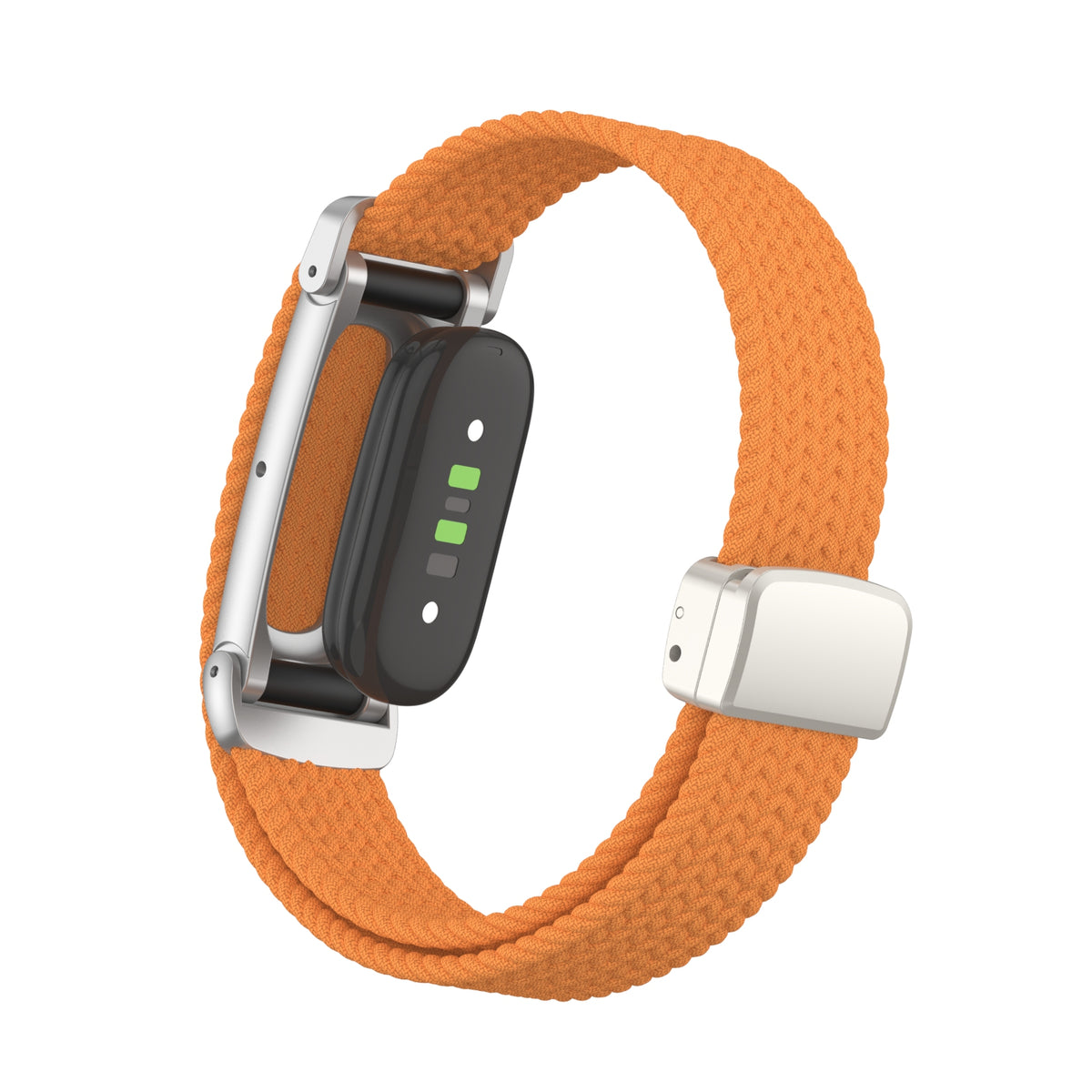 Nylon Braided Strap with D-Buckle, orange, on a watch, 3/4 rear view
