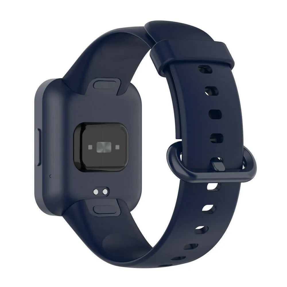 Silicone Strap, dark blue, on a watch, 3/4 rear view