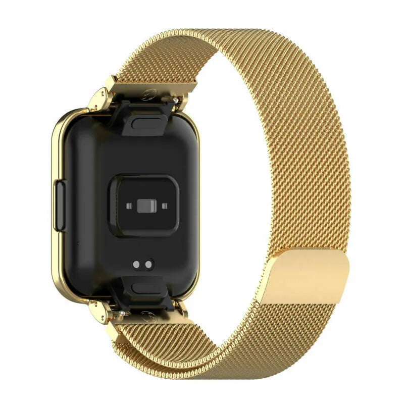 Milanese Strap, gold, on a watch, 3/4 rear view