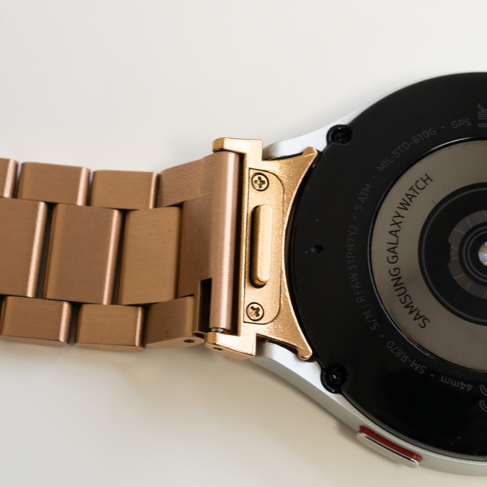 Steel Strap 'One Push', on a watch, 3/4 rear view