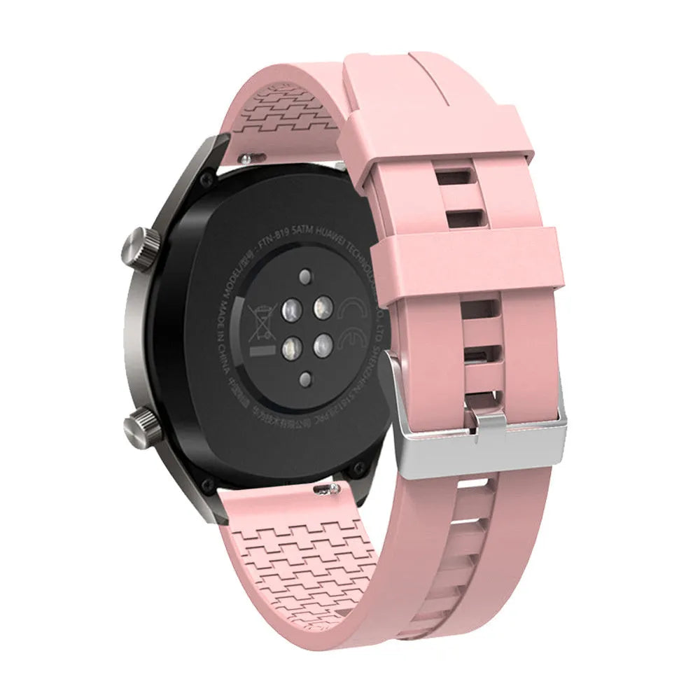 Silicone Strap 'Extreme', pink, on a watch, 3/4 rear view