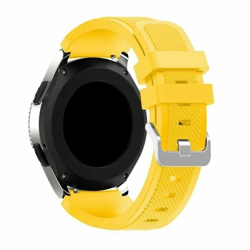 Twill Silicone Strap, yellow, on a watch, 3/4 rear view