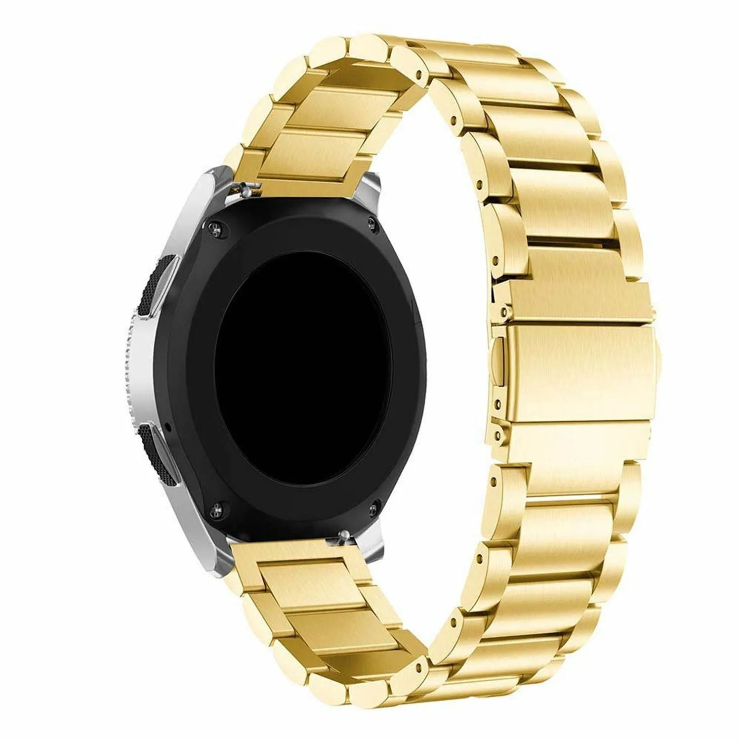Steel Strap, gold, on a watch, 3/4 rear view