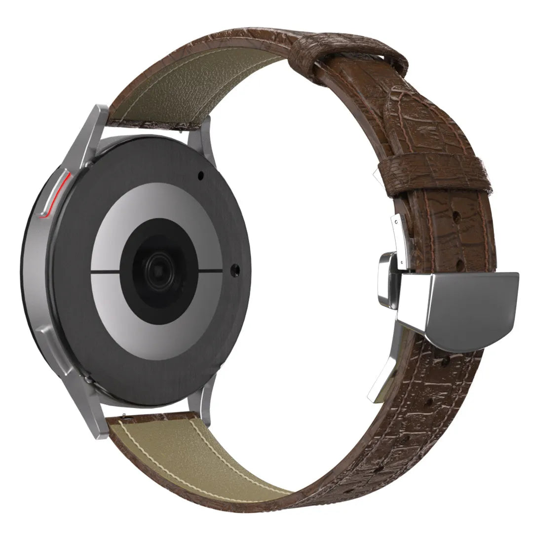 Premium Leather Strap, dark brown, on a watch, 3/4 rear view