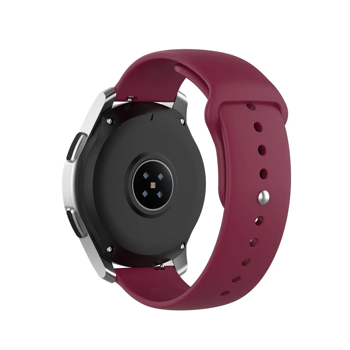 Silicone Sport Strap, wine red, on a watch, 3/4 rear view