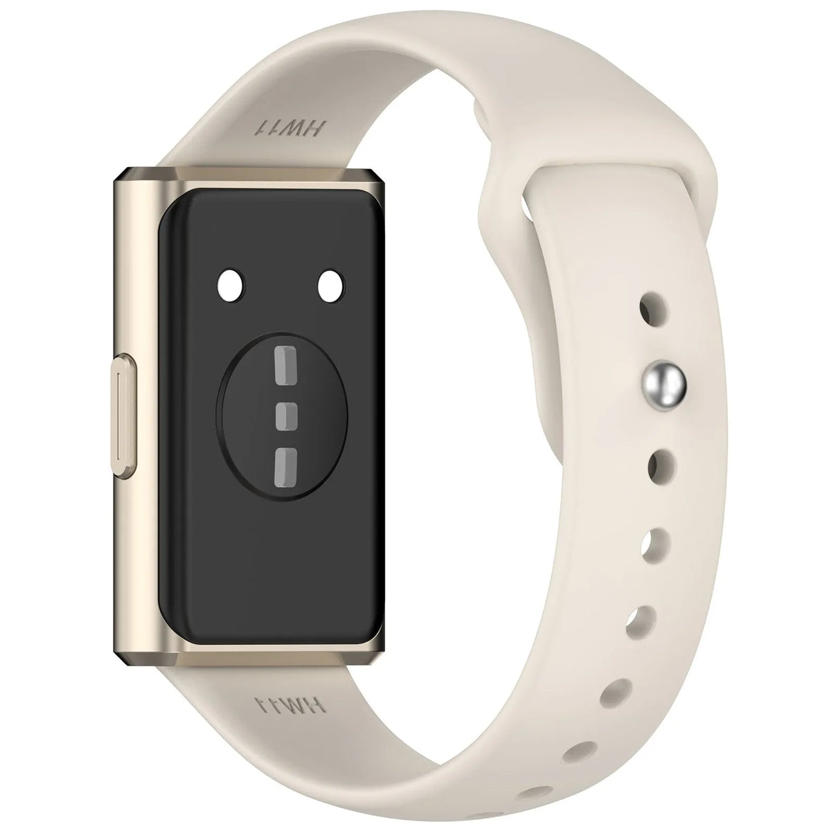 Silicone Sport Strap, starlight, on a watch, 3/4 rear view