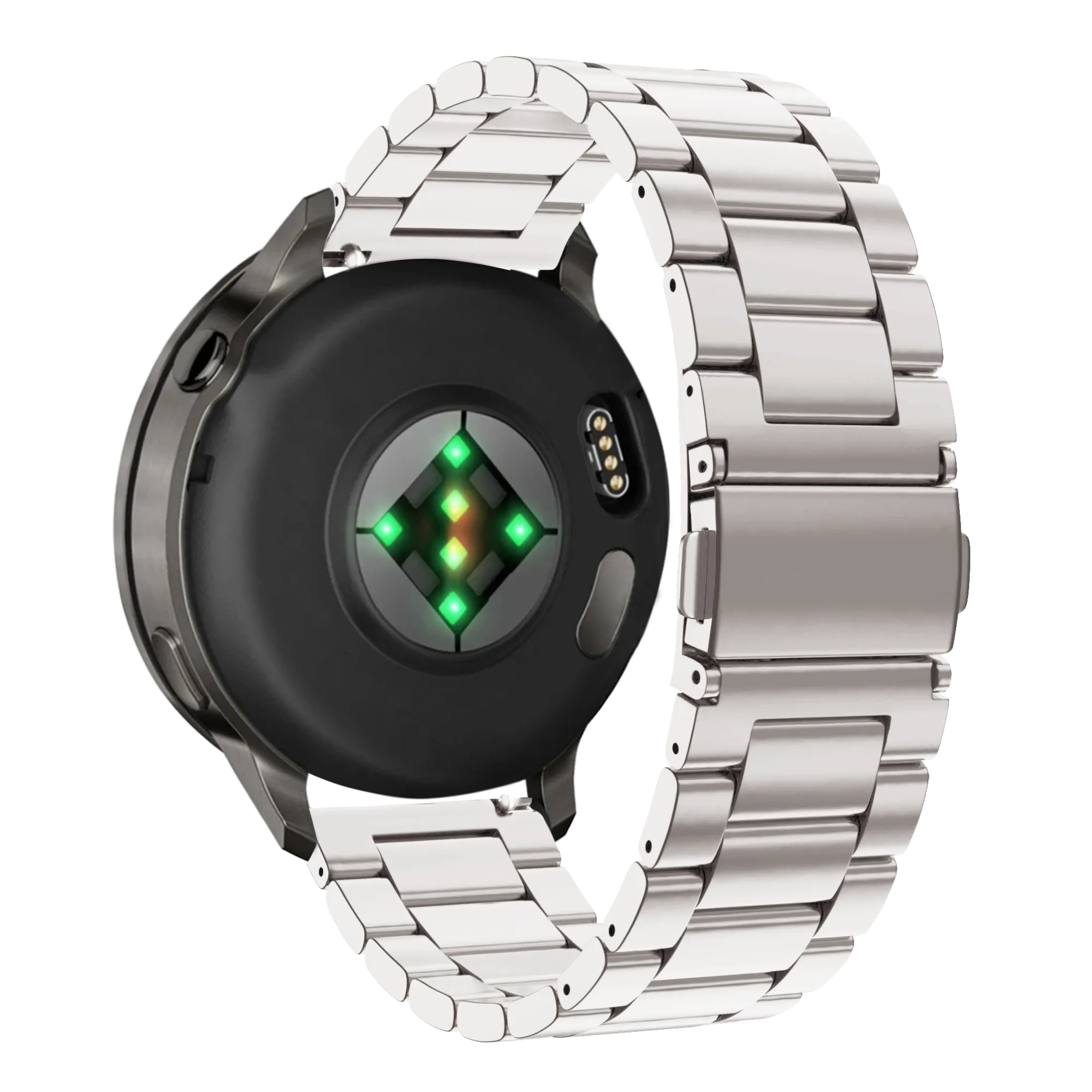 Steel Strap 'Classic', starlight, on a watch, 3/4 rear view