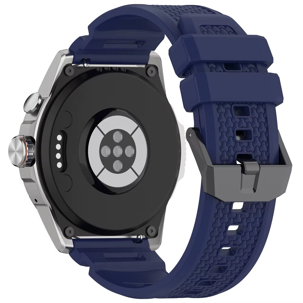 Silicone Strap, dark blue, on a watch, 3/4 rear view