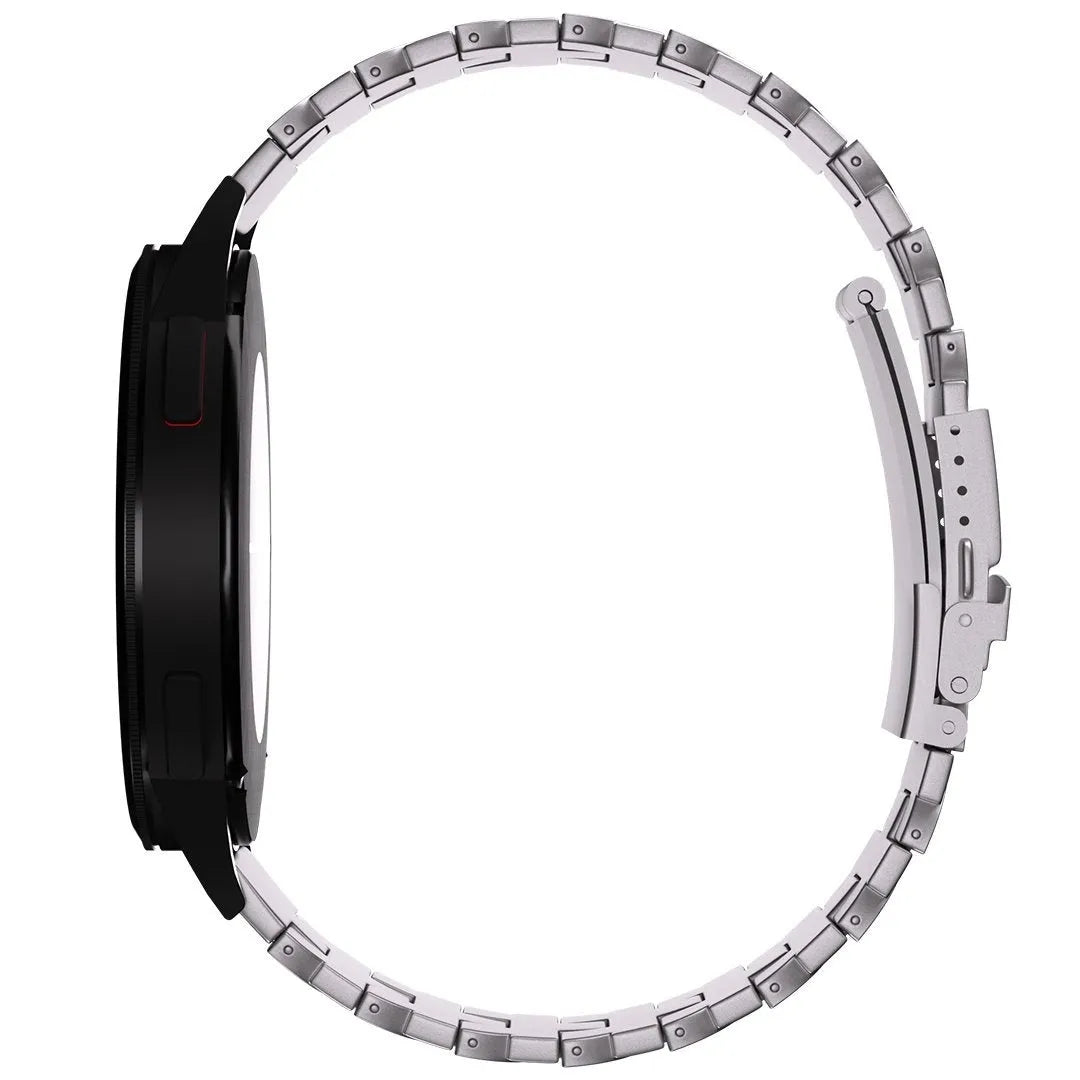 Butterfly Titanium Strap, silver, on a watch, 3/4 rear view