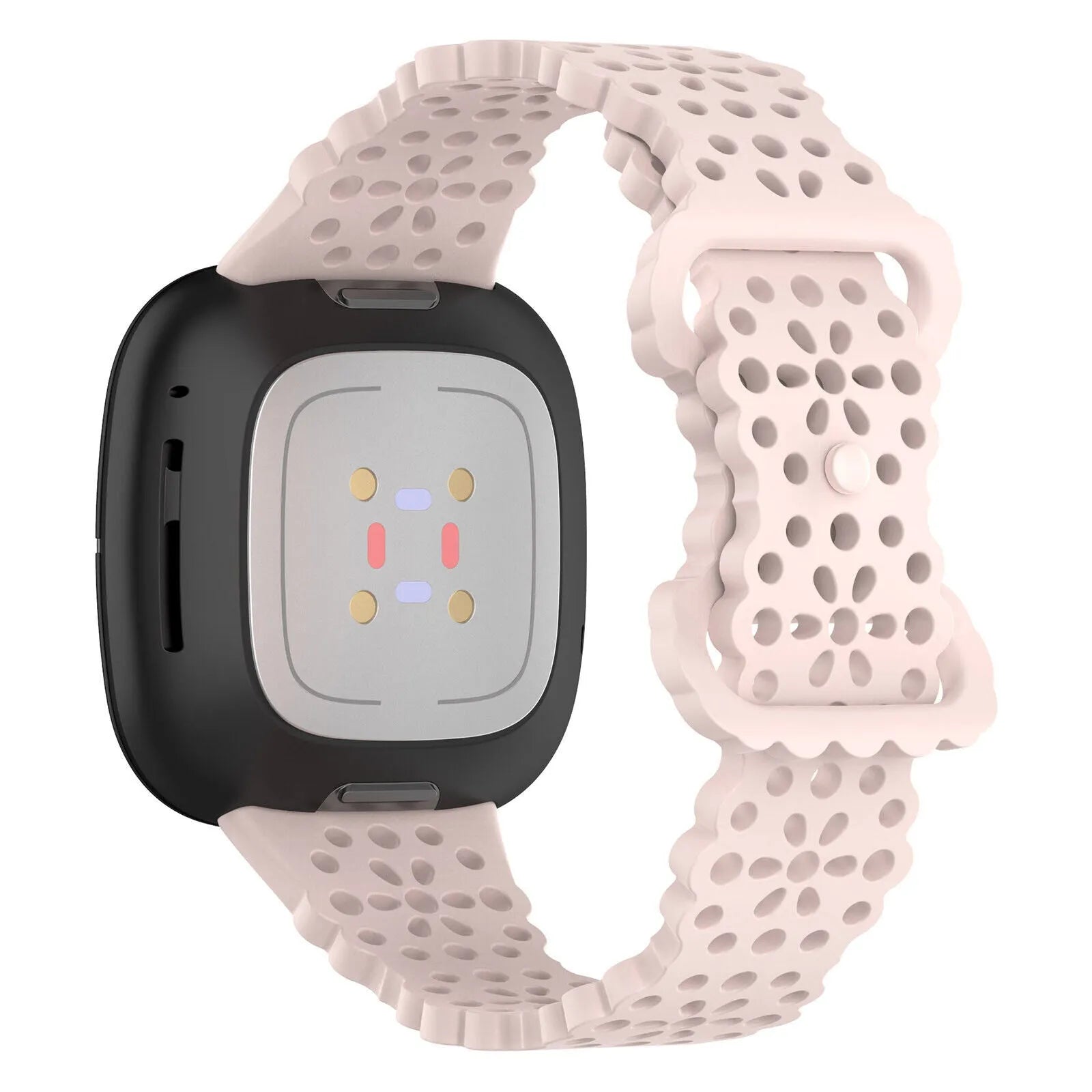 Patterned Silicone Strap, light pink, on a watch, 3/4 rear view