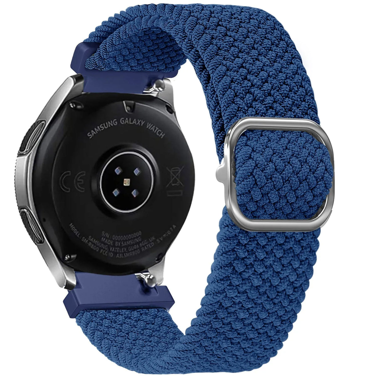 Nylon Adjustable Braided Strap, blue, on a watch, 3/4 rear view