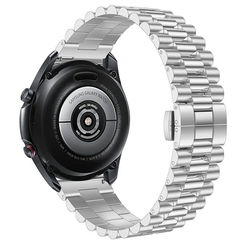Presidential Steel Strap, silver, on a watch, 3/4 rear view