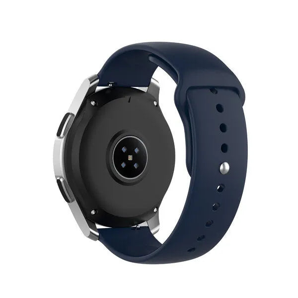 Silicone Sport Strap, dark blue, on a watch, 3/4 rear view