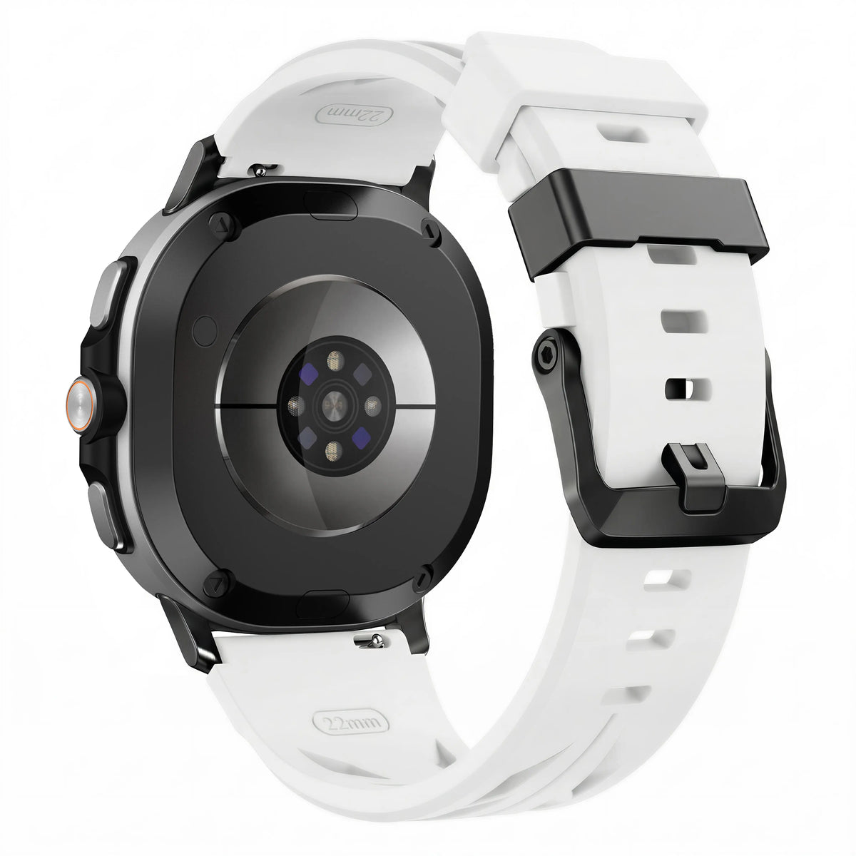 Race Silicone Strap, white, on a watch, 3/4 rear view
