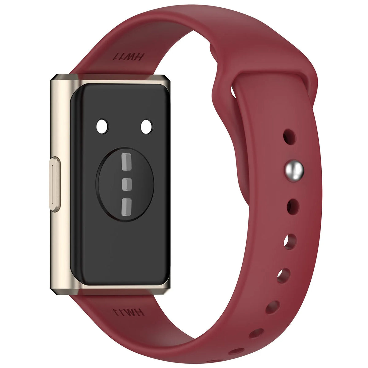 Silicone Sport Strap, wine red, on a watch, 3/4 rear view