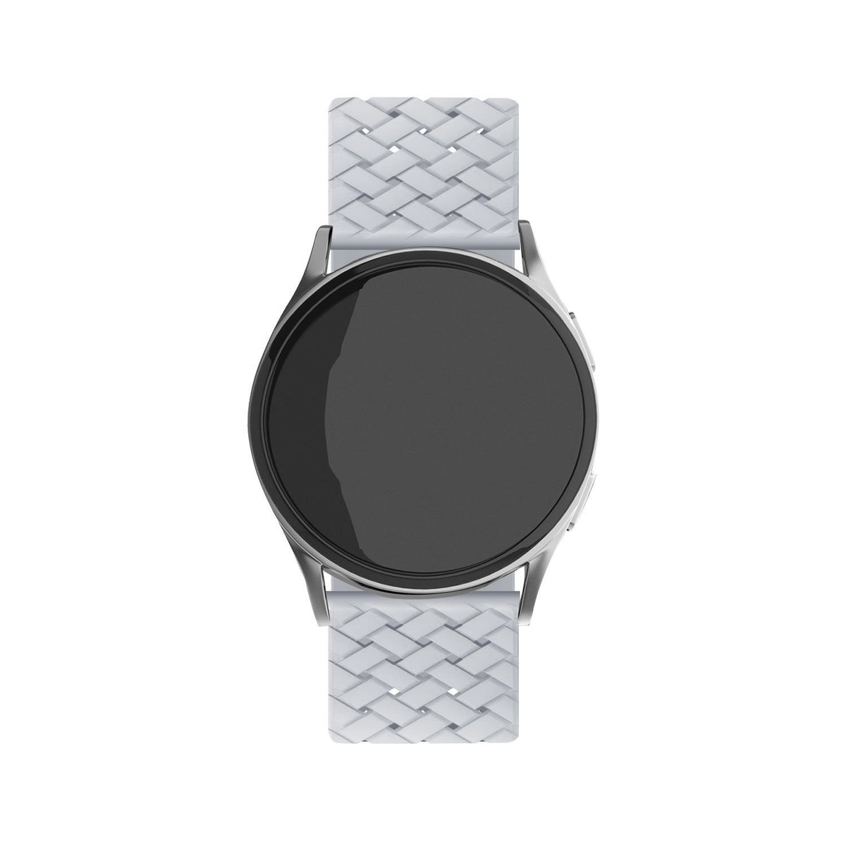 Braided Silicone Strap, grey, on a watch, direct front view