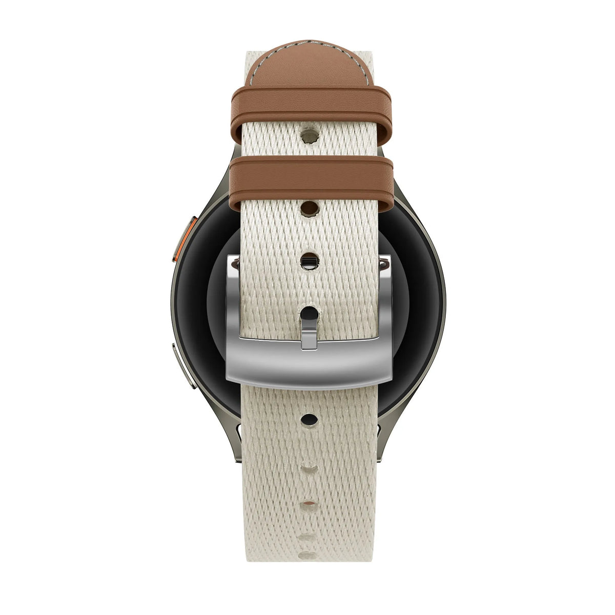 Leather Hybrid Strap 'Easy Fit', beige/brown, on a watch, direct front view