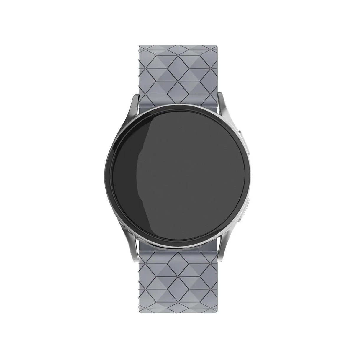 Silicone Strap Hexagons, grey, on a watch, direct front view