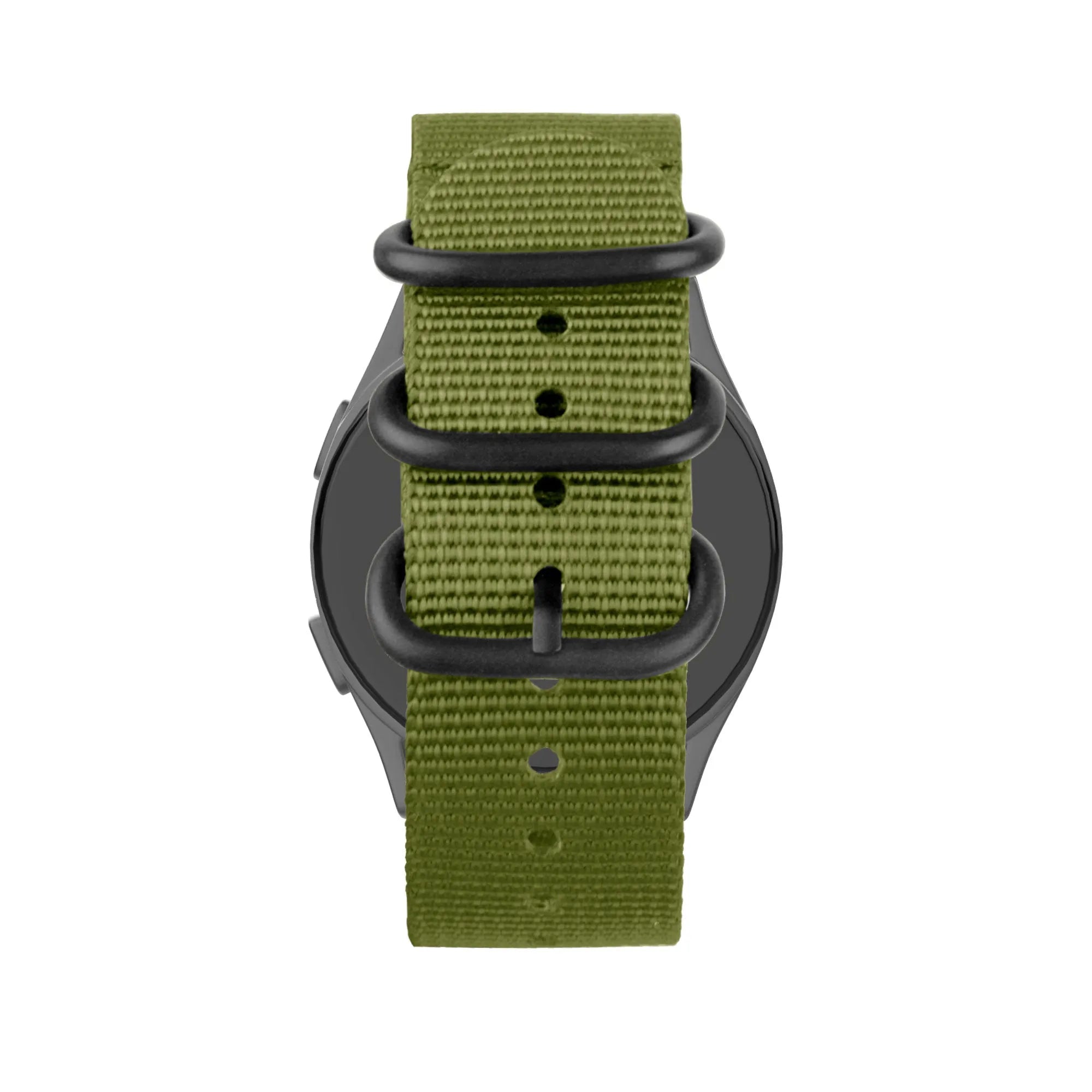 Buckled Nylon Strap, green, on a watch, direct front view