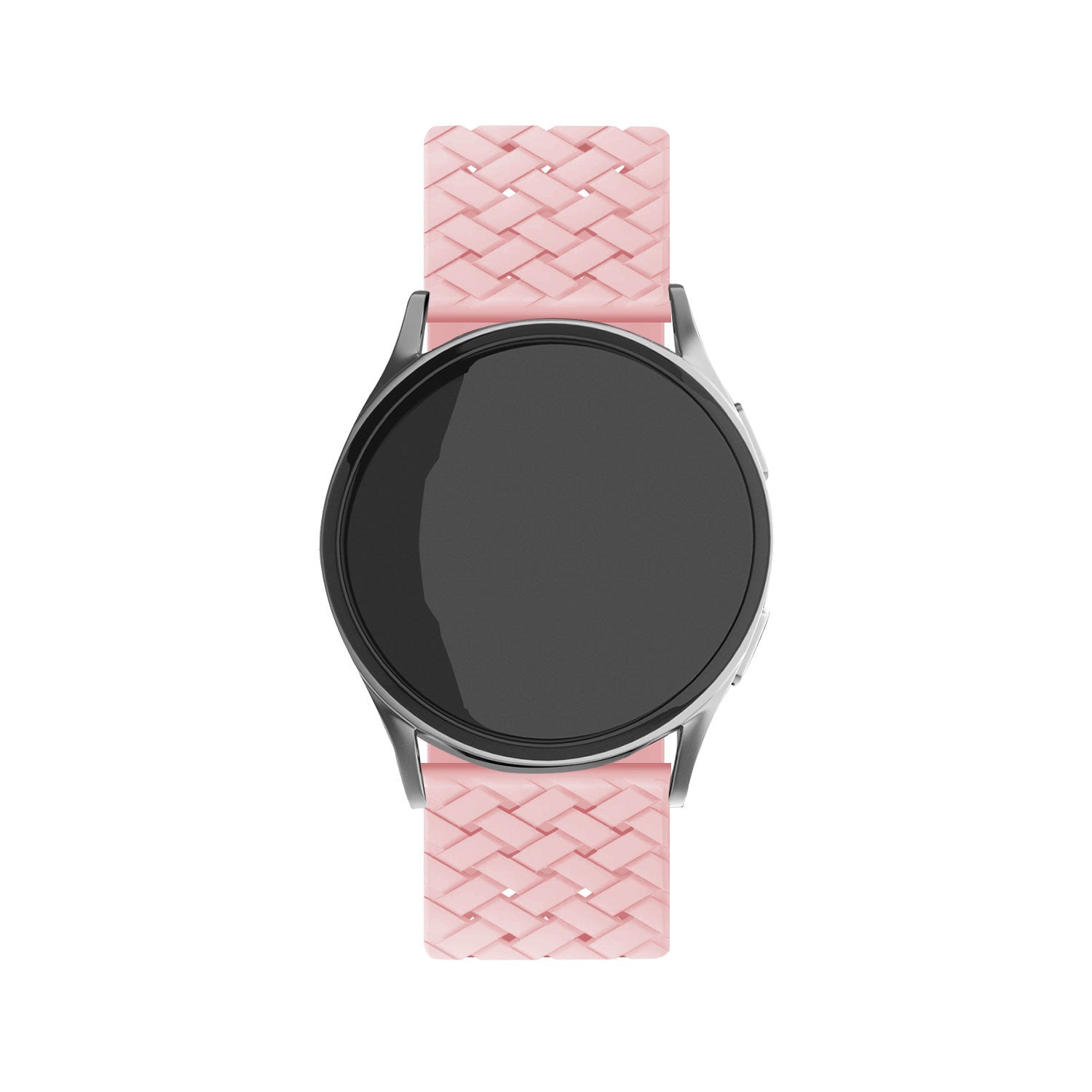 Braided Silicone Strap, pink, on a watch, direct front view