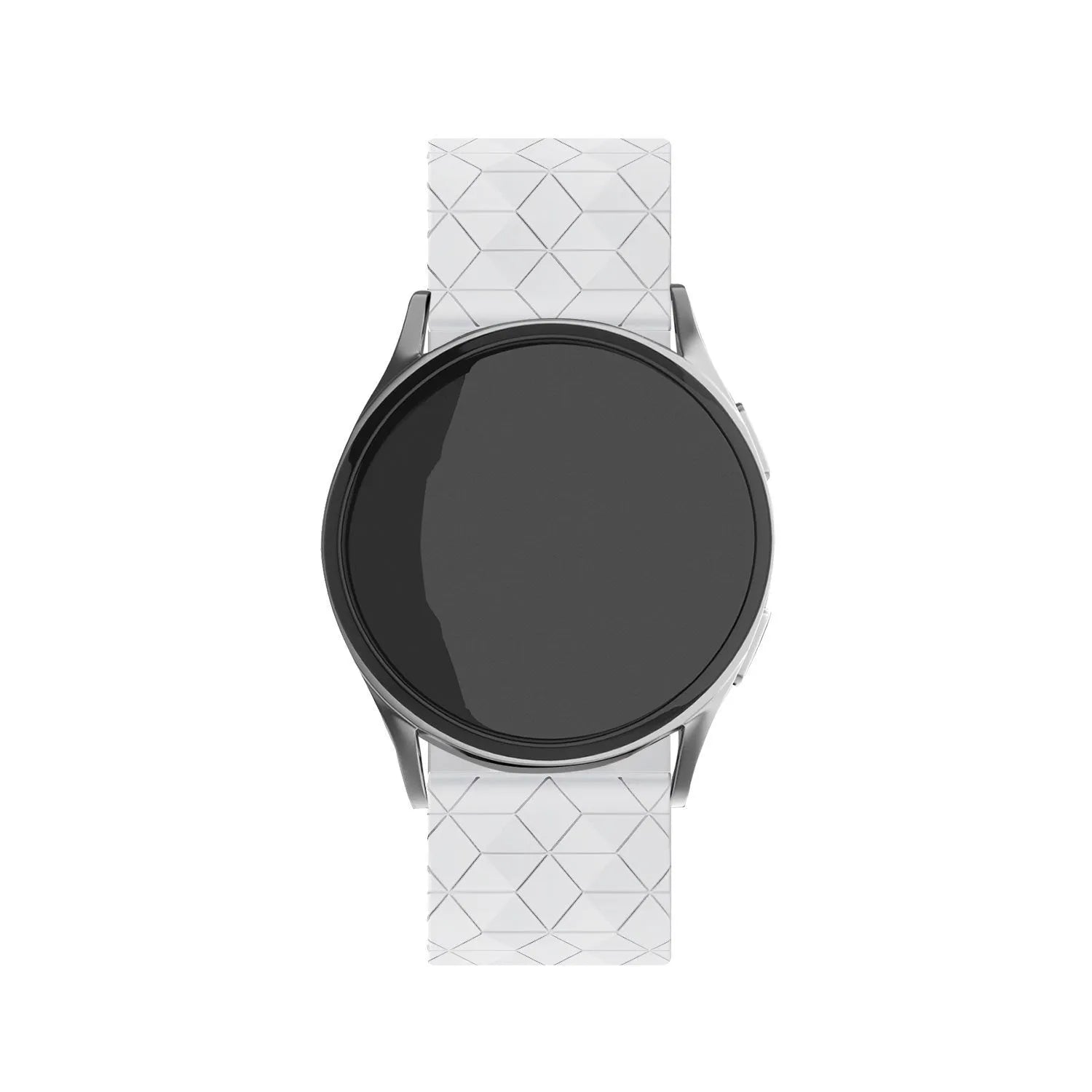 Silicone Strap Hexagons, white, on a watch, direct front view